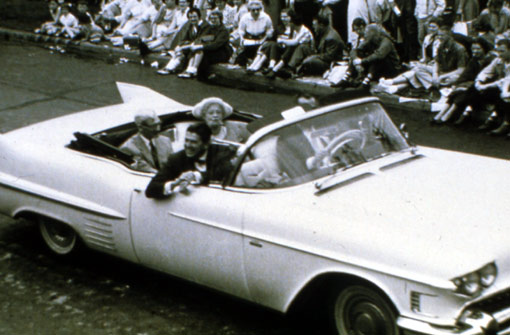 Ronald Reagan in a convertible for the VEISHEA parade.