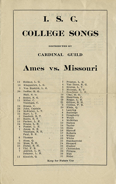 1915 Homecoming flier of college songs