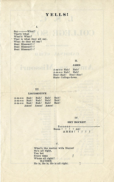 1915 Homecoming flier of college songs